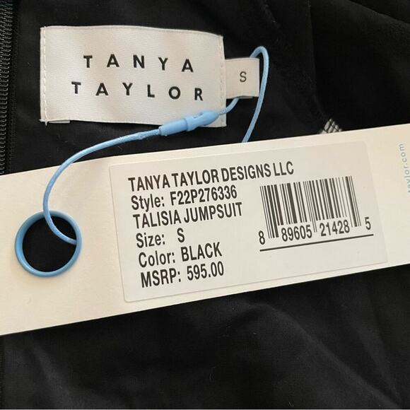 TANYA TAYLOR Talisia Straight Leg Belted Jumpsuit Black Long Sleeve V Neck NEW - Picture 10 of 13